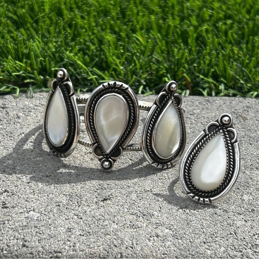 Vintage Mother of Pearl Navajo Handmade Sterling Silver bracelet & earring set